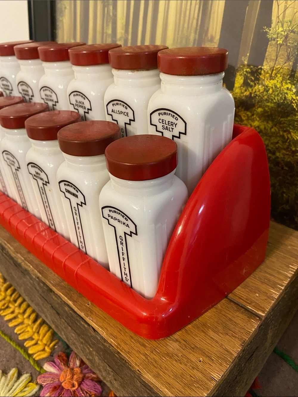Griffiths Vintage White Spice Jars with Red Lids - Full 12-Piece Set - Picture 2 of 8